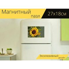 Магнитный пазл "Подсолнух, цвести, желтый" на холодильник 27 x 18 см. Lots Prints