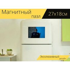 Магнитный пазл "Маска, полиция, щит" на холодильник 27 x 18 см. Lots Prints