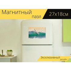 Магнитный пазл "Виндсерфинг, разбойная волна, вечер" на холодильник 27 x 18 см. Lots Prints