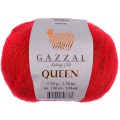 Пряжа Gazzal Queen красный (7212), 15%шерсть/35%полиэстер/15%металлик/35%акрил, 100м, 50г, 2шт