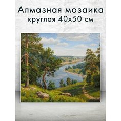 Алмазная мозаика (круг) "Деревенский пейзаж" 40х50 см Colibri