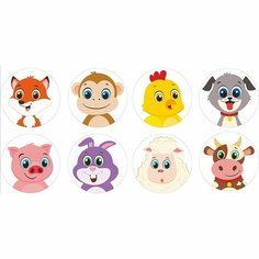 Наклейка бумага "Зверята - эмоции" d=2,5 см 500 шт в рулоне 3х6,5х6,5 см Noname