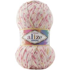 Пряжа Alize Verona бело-розовый (7698), 100%акрил, 210м, 100г, 3шт