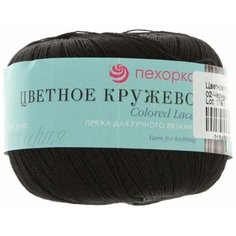 Пряжа Пехорка Цветное кружево черный (2), 100%мерсеризованный хлопок, 475м, 50г, 3шт