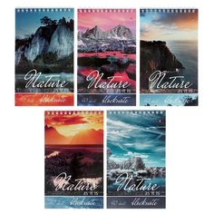 Блокнот А5, 40 листов на гребне "Природа", обложка ламинированный картон, блок 55 г/м2, микс Альт