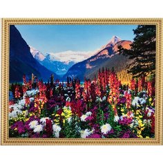 Алмазная мозаика на подрамнике 40*50 "Горные цветы" круглые стразы, полная выкладка Hi Stone