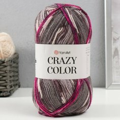 Пряжа "Crazy color" 25% шерсть, 75% акрил 260м/100гр (176 серый-розовый) Россия