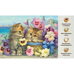 Алмазная мозаика 45х60, на подрамнике, полная выкладка квадратными стразами, два кота, животные, котята, цветы Даймонд Канвас