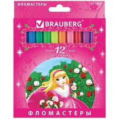 Фломастеры BRAUBERG "Rose Angel", 12 цветов, вентилируемый колпачок, картонная упаковка, увеличенный срок службы, 150556