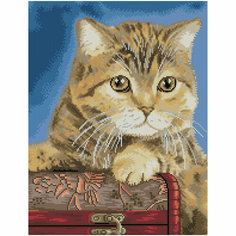 Алмазная мозаика ТРИ совы "Кошка", 40*50см, холст на деревянном подрамнике, картонная коробка с пластиковой ручкой