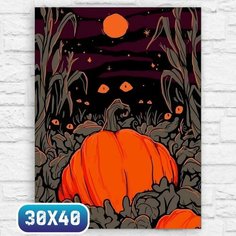 Картина по номерам на холсте осень хэллоуин (ночь, кошки, ведьмы, тыква) - 12506 40х30 Бруталити