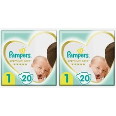 Pampers Подгузники, Premium, 2-5 кг, 20 шт/уп, 2 уп