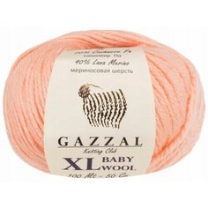 Пряжа Gazzal Baby Wool XL светлый персик (834), 40%шерсть мериноса/20%кашемирПА/40%акрил, 100м, 50г, 5шт