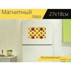 Магнитный пазл "Яблоки, красное яблоко, рош хашана" на холодильник 27 x 18 см. Lots Prints