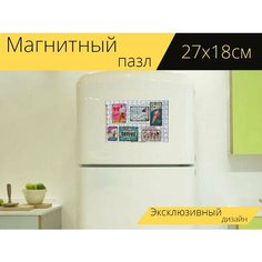Магнитный пазл "Знак, винтаж, мороженое" на холодильник 27 x 18 см. Lots Prints