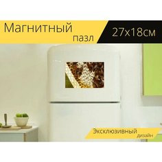 Магнитный пазл "Соты, пчелы, медовый" на холодильник 27 x 18 см. Lots Prints