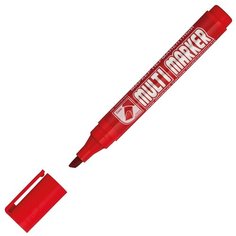 Маркер перманентный Crown "Multi Marker Chisel" красный, скошенный, 5мм, 4 штуки