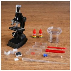 Микроскоп, кратность увеличения 900х, 600х, 300х, 100х, с подсветкой, набор для исследований Noname