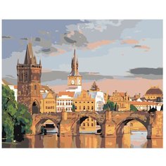 Картина по номерам, "Живопись по номерам", 72 x 90, ARTH-AH249, иллюстрация, здания, архитектура, город, мост, река, Флоренция, пейзаж