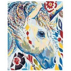Картина по номерам, "Живопись по номерам", 100 x 125, A465, лошадь, украшения, цветы, иллюстрация, разноцветные, паттерн