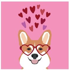 Картина по номерам, "Живопись по номерам", 100 x 100, A470, очки-сердечки, животное, собака, шиба, любовь