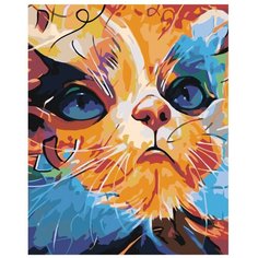 Картина по номерам, "Живопись по номерам", 48 x 60, A180, котёнок, дикий, кошка, рыжий, рисунок, поп-арт, животное