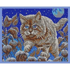Набор для вышивания чешским бисером на атласе Вышивочка картина "Лунный кот" 30*24см Светлица
