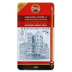 Набор карандашей Koh-I-Noor 1582 ART чёрнографитных разной твердости, 6В-6Н, металлический пенал