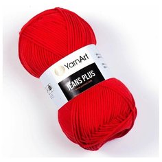 Пряжа для вязания YarnArt Jeans Plus 100гр 160м (55% хлопок, 45% полиакрил) (90 красный), 5 мотков