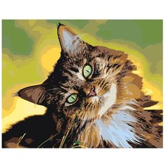 Картина по номерам, "Живопись по номерам", 80 x 100, A500, кошка, животные, интерес, зелёные глаза, домашний, иллюстрация
