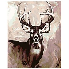 Картина по номерам, "Живопись по номерам", 80 x 100, A417, олень, рога, животное, дикий, иллюстрация, бежевый