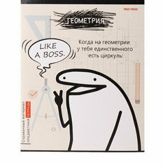Тетрадь предметная 48 листов в клетку Школьные мемасики "Геометрия", обложка мелованный картон, тиснение холст, блок офсет Проф Пресс