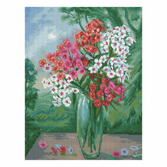 Алмазная мозаика ТРИ совы "Букет флоксов", 40*50см, холст на деревянном подрамнике, картонная коробка с пластиковой ручкой