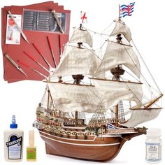 Модель парусного корабля OcCre (Испания), Галеон HMS Revenge, М.1:85, подарочный набор для сборки + инструменты, лак, клей Ocio Creativo
