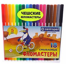 Фломастеры 18 цветов CENTROPEN "Пингвины", смываемые, вентилируемый колпачок, 7790/18ET, 7 7790 1886 2 шт.