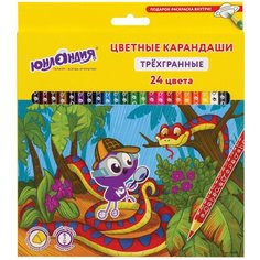 Карандаши цветные юнландия «ЮНЛАНДИК-ДЕТЕКТИВ», 24 цвета, трехгранные, с раскраской, 181682