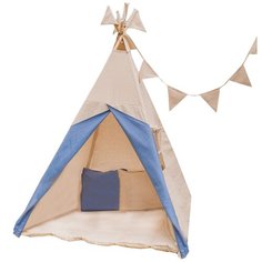 Палатка VIGVAM shop стандартный вигвам льняной с цветными шторками полный комплект, бежевый