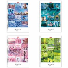 Тетрадь А4, 80 л., HATBER, гребень, клетка, сплошной лак, цветной срез, "Краски дня" (4 вида), 80Т4В1гр