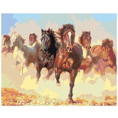 Картина по номерам, "Живопись по номерам", 60 x 75, ARTH-AH91V, луг, лошади, бег, табун лошадей, рисунок, пейзаж, животное