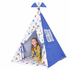 Вигвам Для Детей Игровой Домик-Палатка MASHUSHA "Самолётик". Комплект с Ковриком, Окошком, Флажками и системой Анти-складывания для Ребенка Фабрика счастья