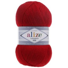 Пряжа Alize Lanagold 800 56 красный (Ланаголд 800) 49% шерсть, 51% акрил 100г 800м 5шт