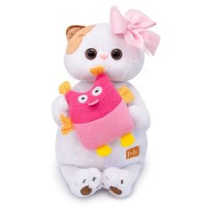 Мягкая игрушка Basik&Co Кошка Ли-Ли с совой, 24 см, белый/розовый