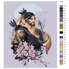 Картина по номерам Y-707 "Компьютерная игра Overwatch (овервотч). Хандзо" 40x50 Brushes Paints