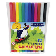 Фломастеры 12 цветов CENTROPEN "Пингвины", смываемые, вентилируемый колпачок, 7790/12ET, 7 7790 1286, 5 наборов
