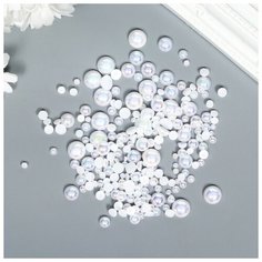 Декор для творчества пластик "Половинки бусин. Белый перламутр" d=3-10 мм, набор 10 гр