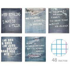 Тетрадь А5 48 л. альт скоба, клетка, глянцевый лак, "Джинса New" (5 видов), 7-48-1172 В комплекте: 5шт.
