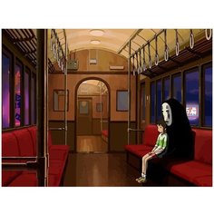 Картина по номерам на холсте Аниме унесенные призраками Безликий и Тихиро в поезде - 4 40 х 30