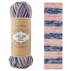 Пряжа Alize Superwash Artisan (Ализе Супервош Артизан) - 3 мотка, Розовый, белый, голубой, черный (9004), 75% шерсть супервош, 25% полиамид, 420м/100г