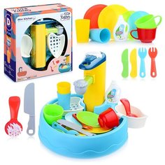 Раковина игрушечная детская с циркуляцией воды, щеткой и посудой / Игровой набор "Кухня" Oubaoloon HG-9024 в коробке
