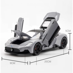 Машинка Мазерати Maserati MC20 металл инерция 20 см открываются двери, капот, багажник, поворачиваются колеса, нажимается руль, свет и звук, серый CH Tos